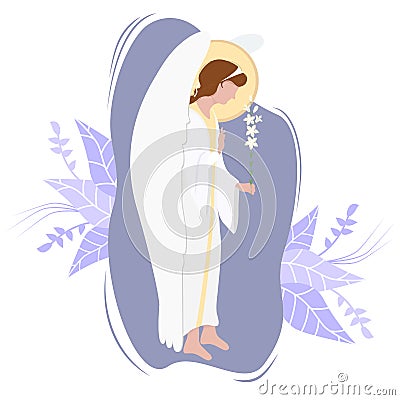 Archangel Gabriel with a white lily - Heavenly messenger on background. Vector. Religion - Catholicism and Orthodoxy Vector Illustration