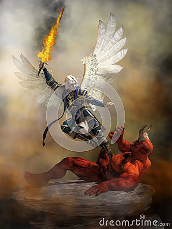 Archangel Michael Defeating Satan Stock Photo