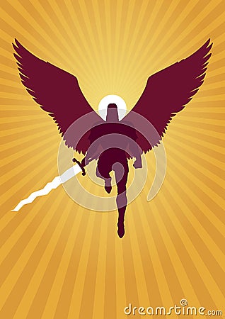 Archangel Michael Flying Silhouette Vector Illustration