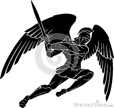 Archangel Warrior Battle Scene Silhouette Vector Illustration