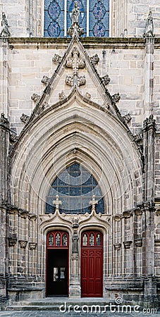 Arched door of the Cathedral of Vannes Editorial Stock Photo