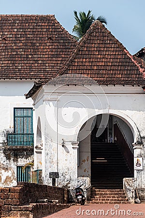 Arched entrance to an old Portuguese era building in the UNESCO heritage site of the St. Francis of Editorial Stock Photo