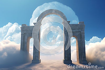 Arched gate surreal sky. Generate Ai Stock Photo