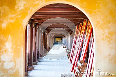 Arched hall of Hue citadel, Vietnam, Asia. Stock Photo