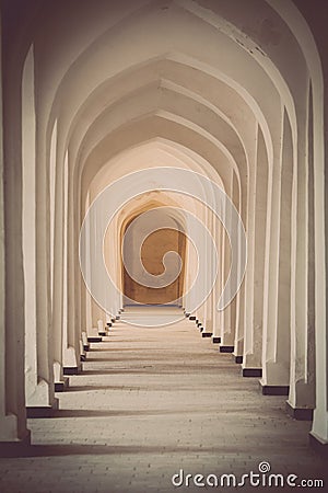 Arched hallway perspective in Bukhara, Uzbekisan. Stock Photo