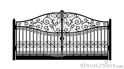 Arched metal gate with forged ornaments on a white background. Beautiful iron ornament gates. vector illustration eps 10 Cartoon Illustration