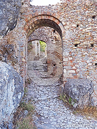 The ancient pathways of the medieval town of Mythos, Greece Stock Photo