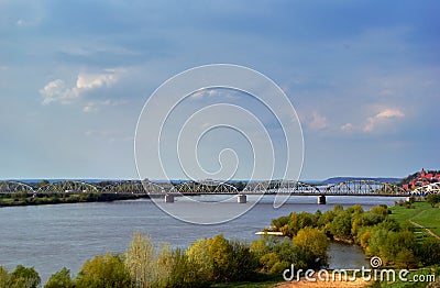 Arched, steel road bridge over the River Vistula in Grudziadz Stock Photo