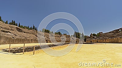 Roman amphitheatre at Italica, Roman city in the province of Hispania Baetica Stock Photo