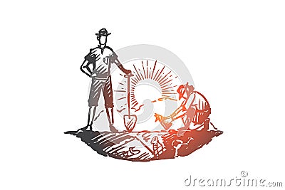 Archeology, ancient, luck, artifacts, fossil concept. Hand drawn isolated vector. Vector Illustration