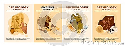 Archeology Ancient Poster Set Vector Illustration