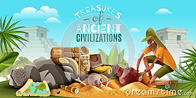 Archeology Ancient Treasures Background Vector Illustration