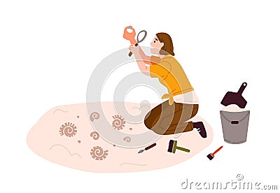 Archeology, antiques search flat vector illustration. Archaeological and geological excavations, scientific study Vector Illustration