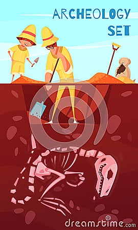 Archeology Excavation Cartoon Background Vector Illustration