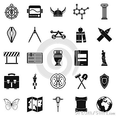 Archeology icons set, simple style Vector Illustration