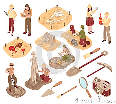 Archeology Isometric Set Vector Illustration