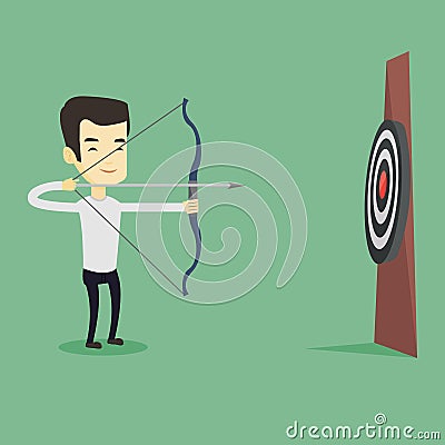 Archer aiming with bow and arrow at the target. Vector Illustration