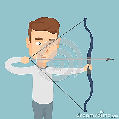 Archer training with a bow vector illustration. Vector Illustration