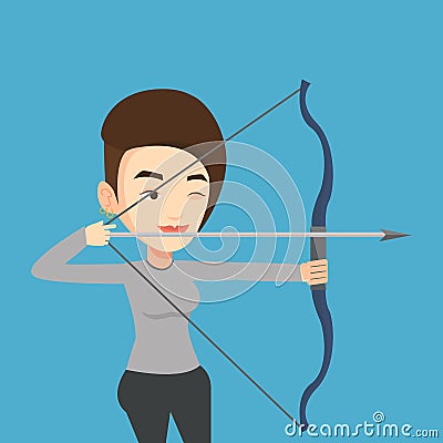 Archer training with the bow vector illustration. Vector Illustration