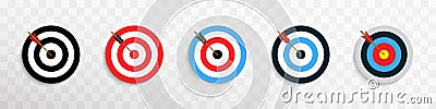 Archery targets with arrow realistic illustration on transparent background. Set of targets with arrow. Business goal strategy Cartoon Illustration