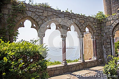 Arches and columns at hammond castle Stock Photo