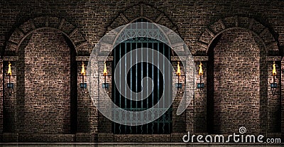 Arches and iron gate Cartoon Illustration