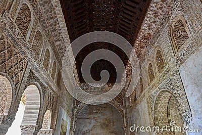 Arches in Islamic (Moorish) style in Alhambra, Granada, Spain Stock Photo
