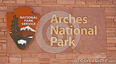 Arches National Park sign Stock Photo