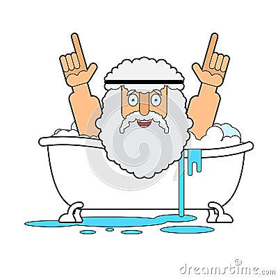 Archimedes in bath. Thumbs up eureka. ancient greek mathematician, physicist. Great discovery Vector Illustration