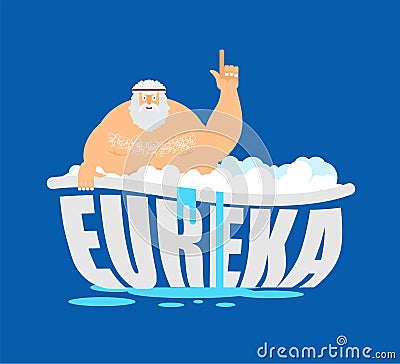 Archimedes in bath. Thumbs up eureka. ancient greek mathematician, physicist. Great discovery Vector Illustration