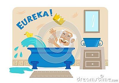 Archimedes In Bathtub Vector Illustration