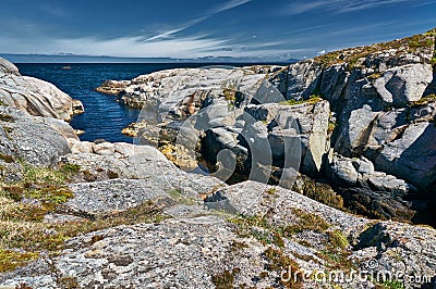 Archipelag view of the Norwegian North sea bay. Stock Photo