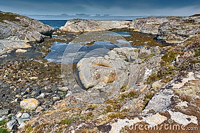 Archipelag view of the Norwegian North sea bay. Hitra island. Stock Photo