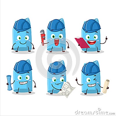 architect blue chalk cute mascot character with pliers Cartoon Illustration