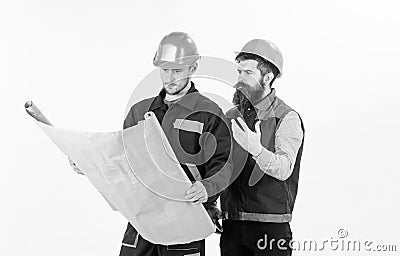 Architect and build concept. Builder, engineer, architect work on project. Stock Photo