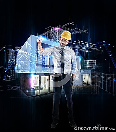 Architect businessman drawing a sketch of a modern home Stock Photo