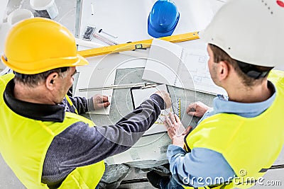 Architect and construction engineer project analysis. Stock Photo