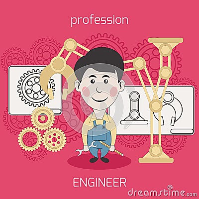 Architect constructor worker at his work place Vector Illustration