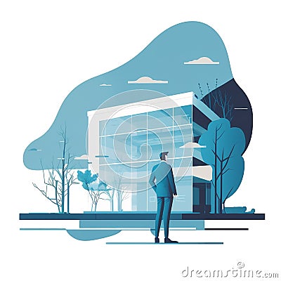 Architect Designing buildings in colorful ui ux style with Generative AI Cartoon Illustration