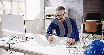 Architect Engineer Drawing Architectural Construction Plan Stock Photo