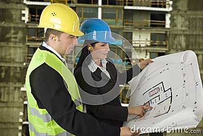 Architect and engineer on site Stock Photo