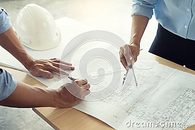 architect or engineer working on table show work Stock Photo