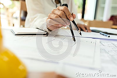 Architect engineering asian woman working. Stock Photo