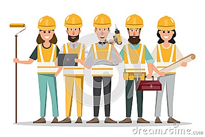 Architect, foreman, engineering construction worker in different characte Cartoon Illustration