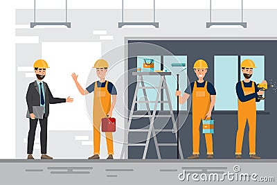 architect, foreman, engineering construction worker in different characte Vector Illustration