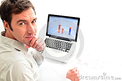 Architect at his workplace with notebook - house building and co Stock Photo