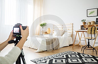 Architect making a photo of interior arrangement Stock Photo