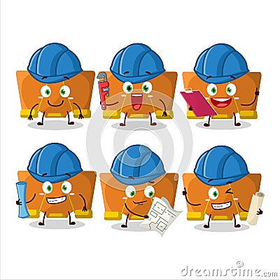 architect orange binder clip cute mascot character with pliers Cartoon Illustration