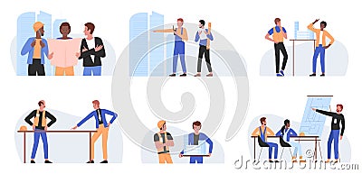Architect people work, construction worker profession set with professional builders Vector Illustration
