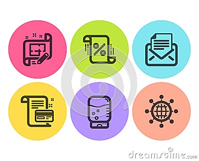Architect plan, Water cooler and Payment card icons set. Vector Vector Illustration
